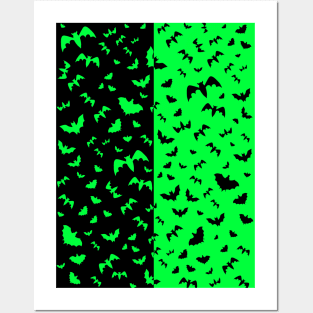 HAPPY Halloween Black And Green Black Bats Posters and Art